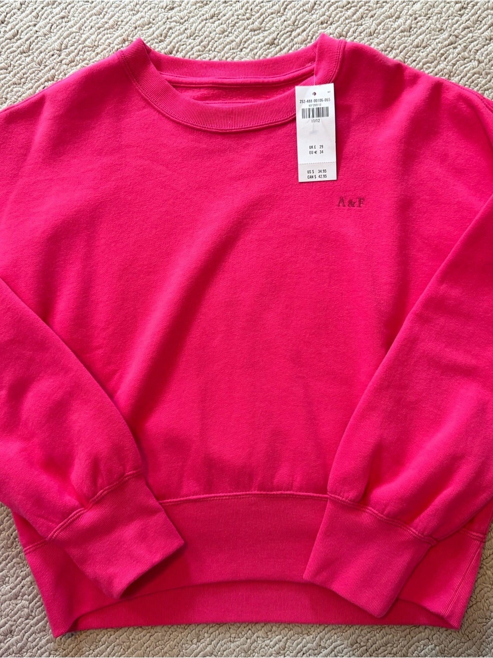 Abercrombie Kids Crewneck Sweatshirt in Bright Pink NWT 11/12